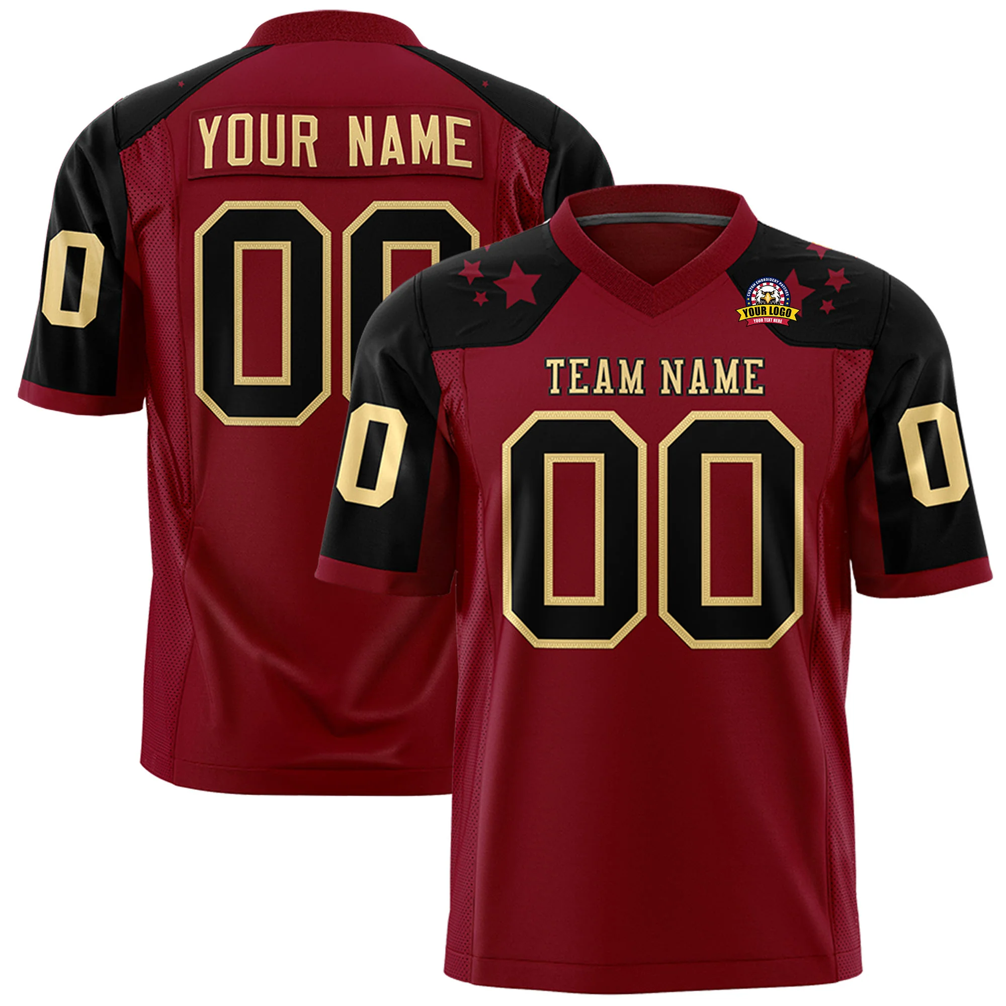 Custom Crimson Black Personalized Shoulder Star Pattern Authentic Football Jersey