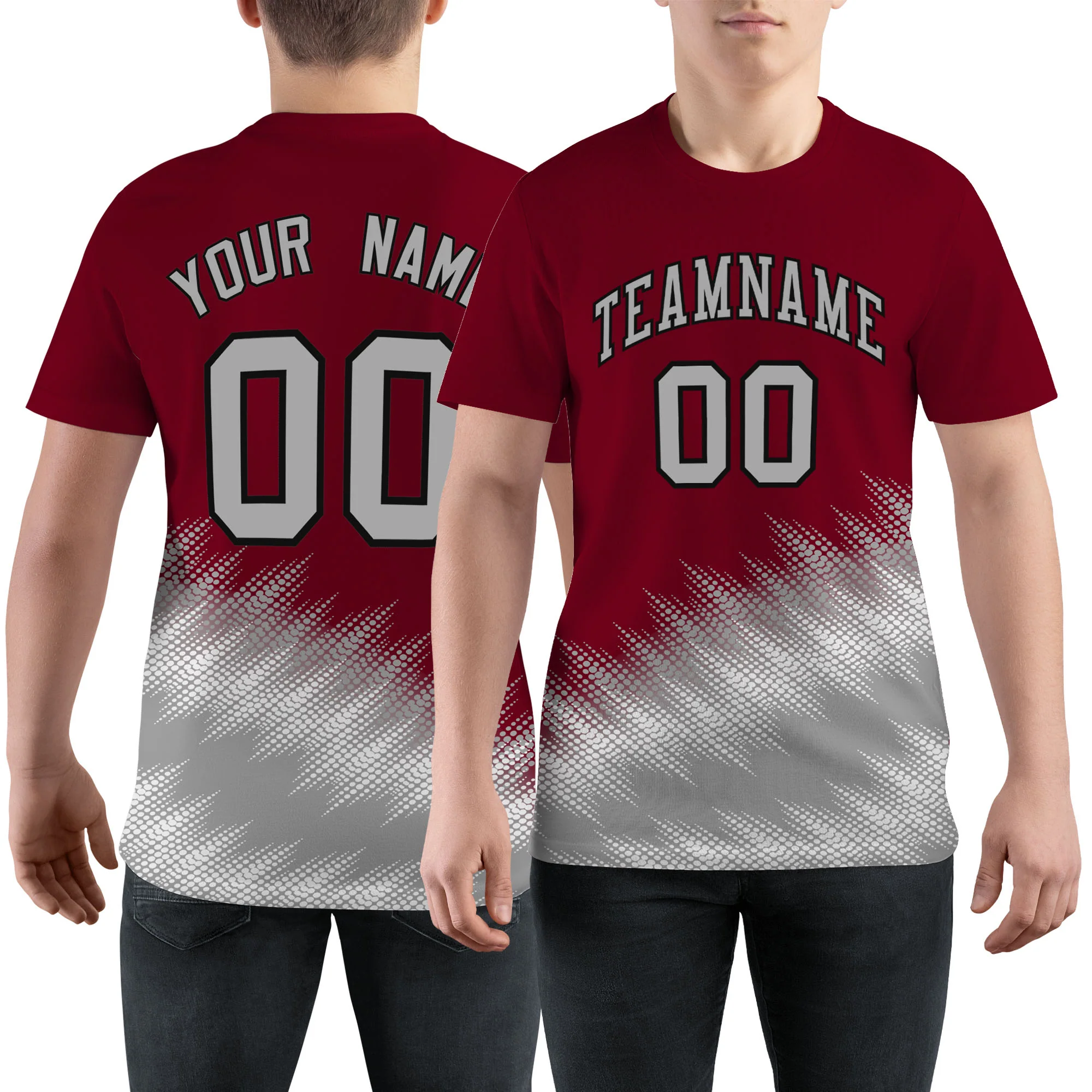 Custom Crimson Gray Sawtooth Fashion Design Performance T-Shirt