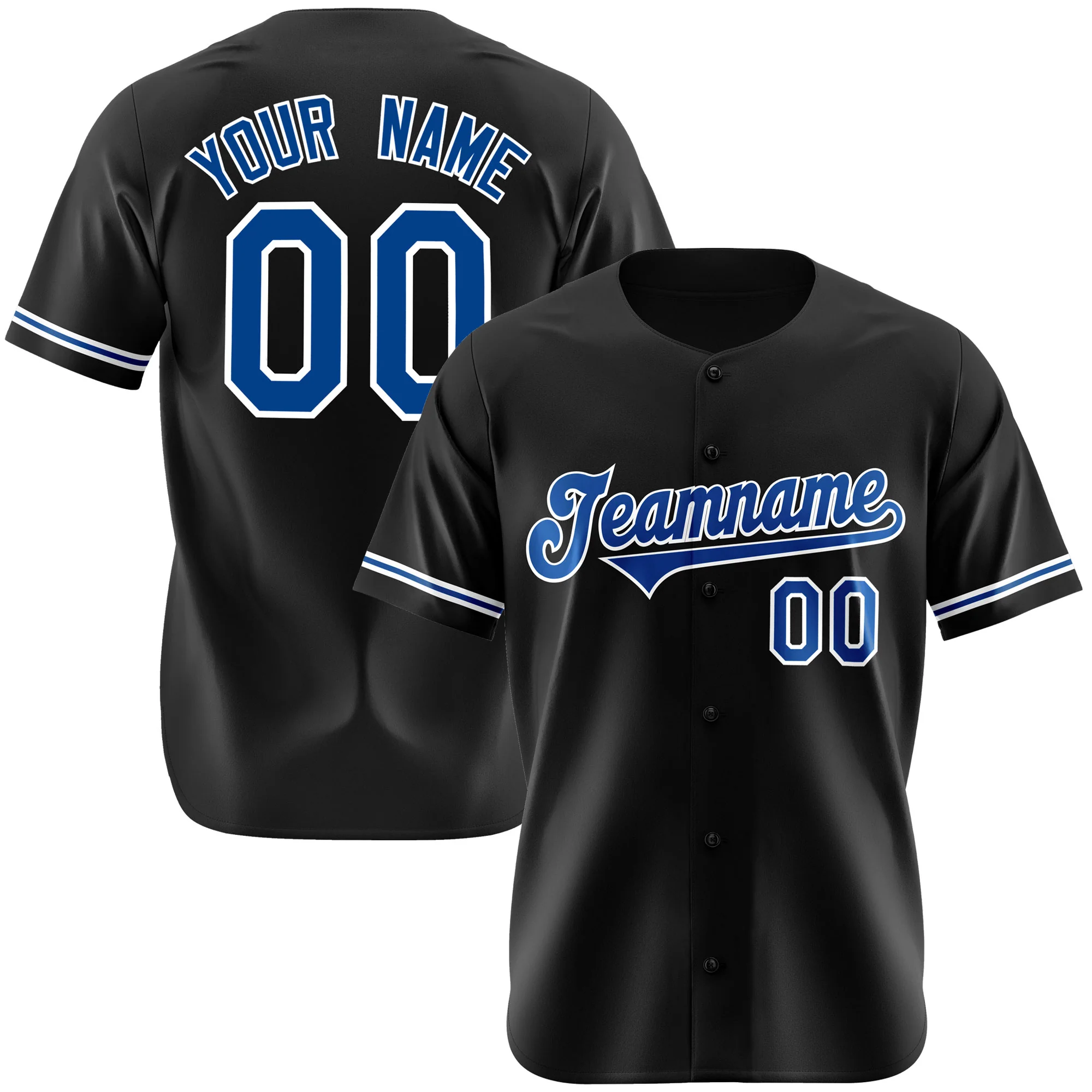 Custom Black Blue-White Authentic Baseball Jersey